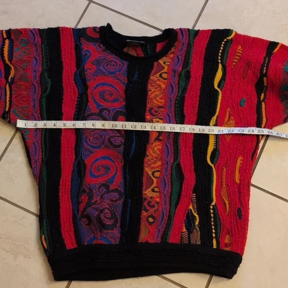 Coogi Sweater New Wool Bright Red Purple Texture Crew Neck Pullover Size M - Picture 10 of 13